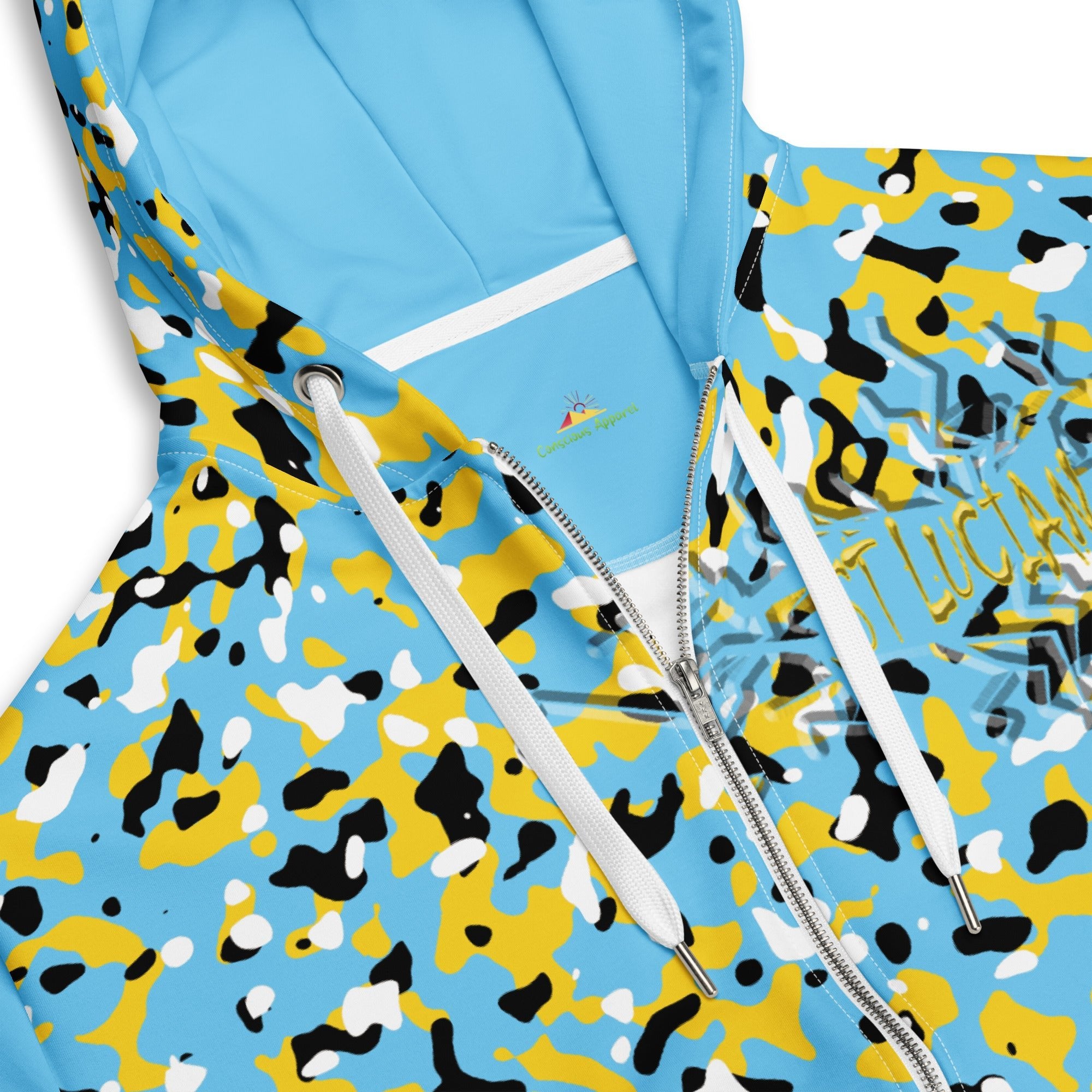 St Lucia Flag Camo Unisex zip hoodie - Conscious Apparel Store