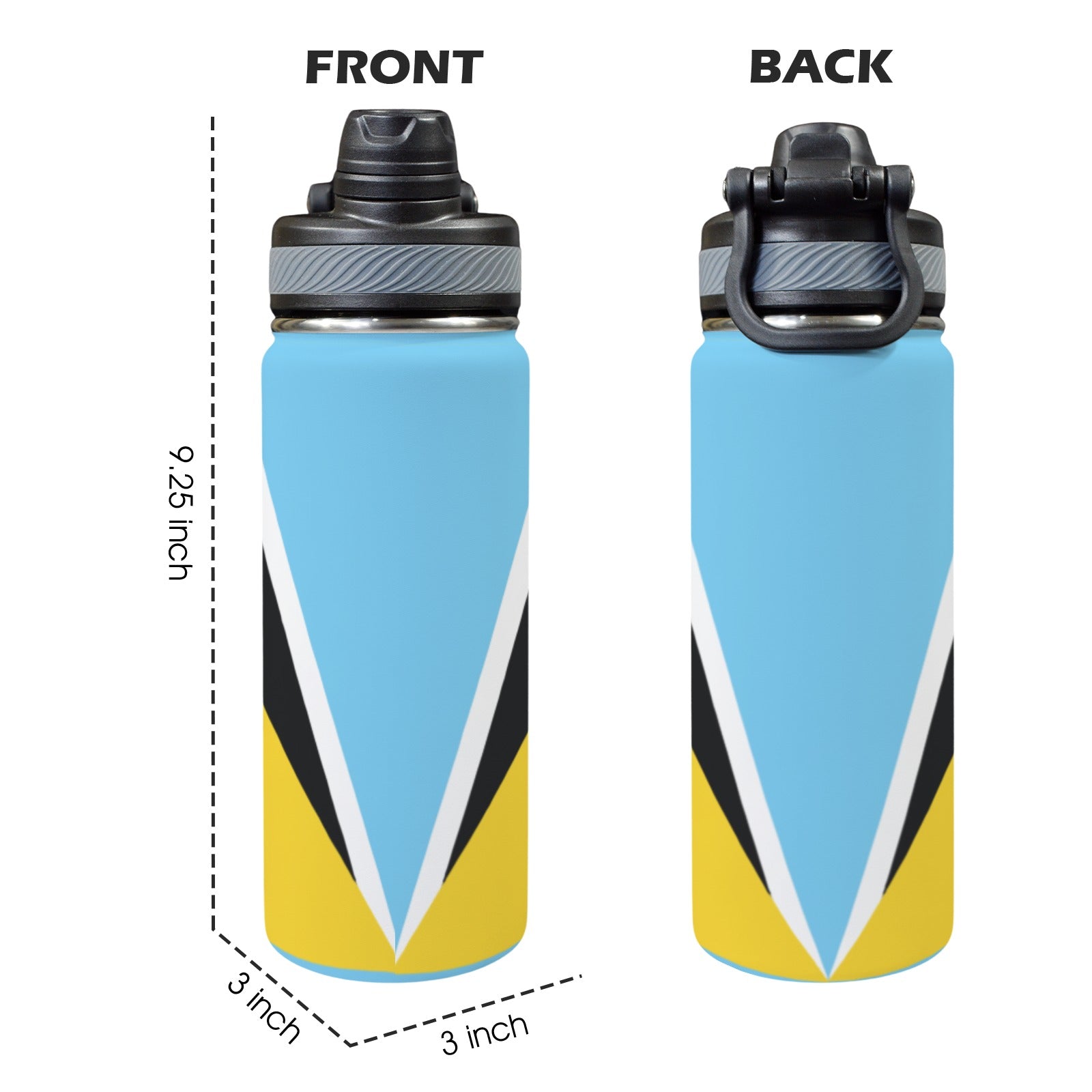 St Lucia Flag Insulated Water Bottle with Dual - Use Lid (18oz) - Conscious Apparel Store