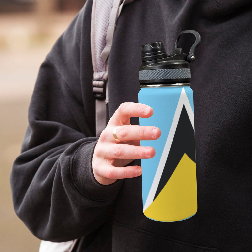 St Lucia Flag Insulated Water Bottle with Dual - Use Lid (18oz) - Conscious Apparel Store