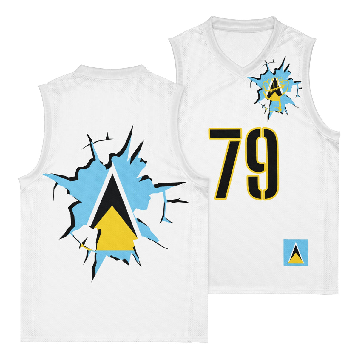 St Lucia Flag (White) Premium Sport Jersey Tank Top - Conscious Apparel Store