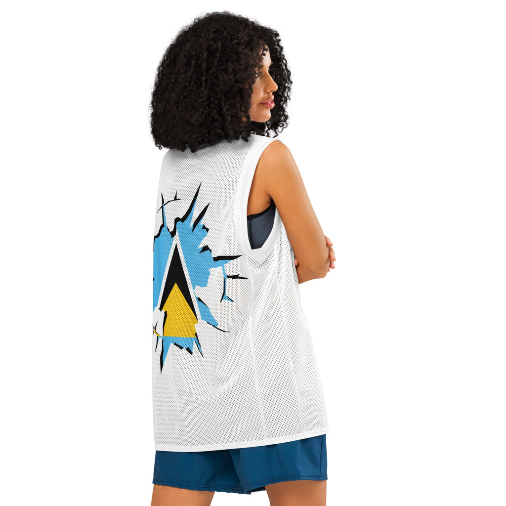 St Lucia Flag (White) Premium Sport Jersey Tank Top - Conscious Apparel Store
