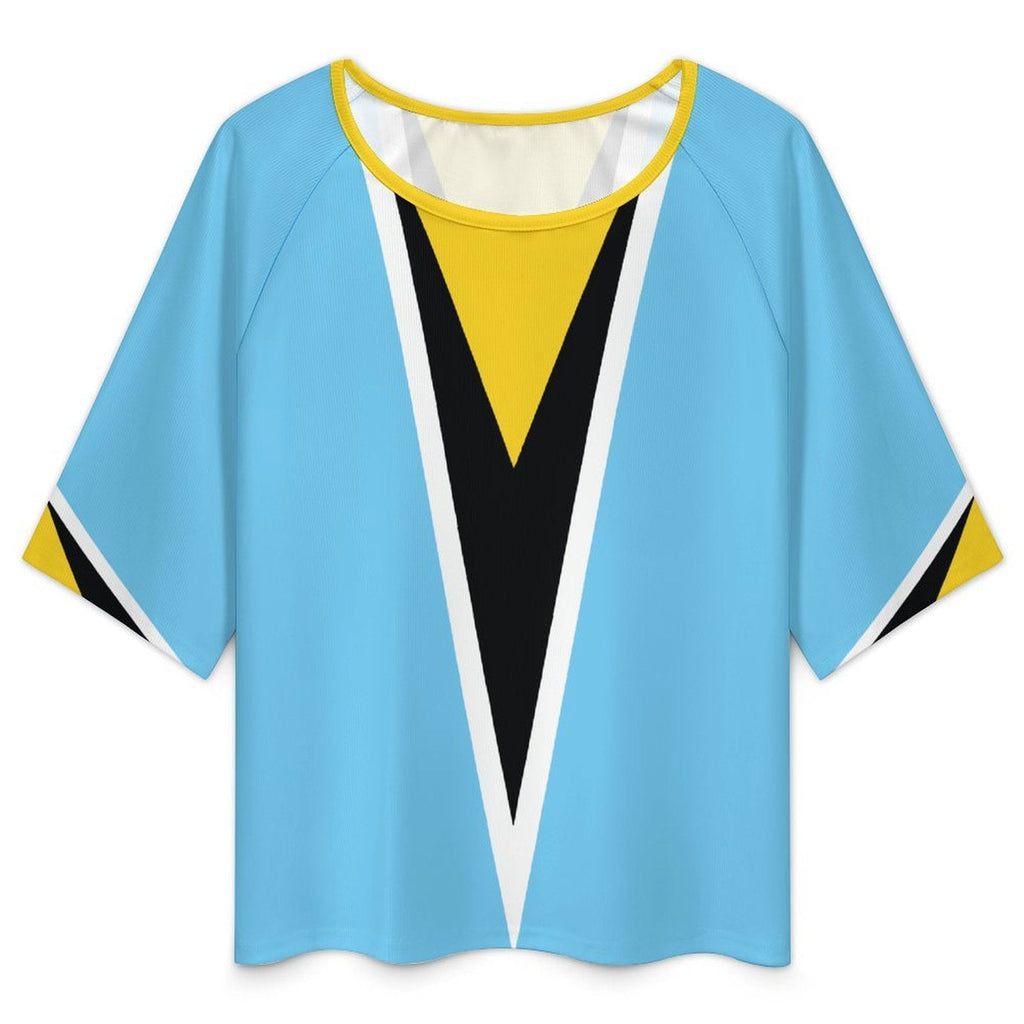 St Lucia Flag Women’s Loose Half-Sleeve Boat Neck T-Shirt - Conscious Apparel Store