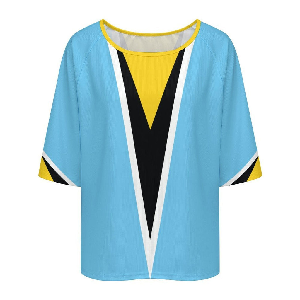 St Lucia Flag Women’s Loose Half-Sleeve Boat Neck T-Shirt - Conscious Apparel Store