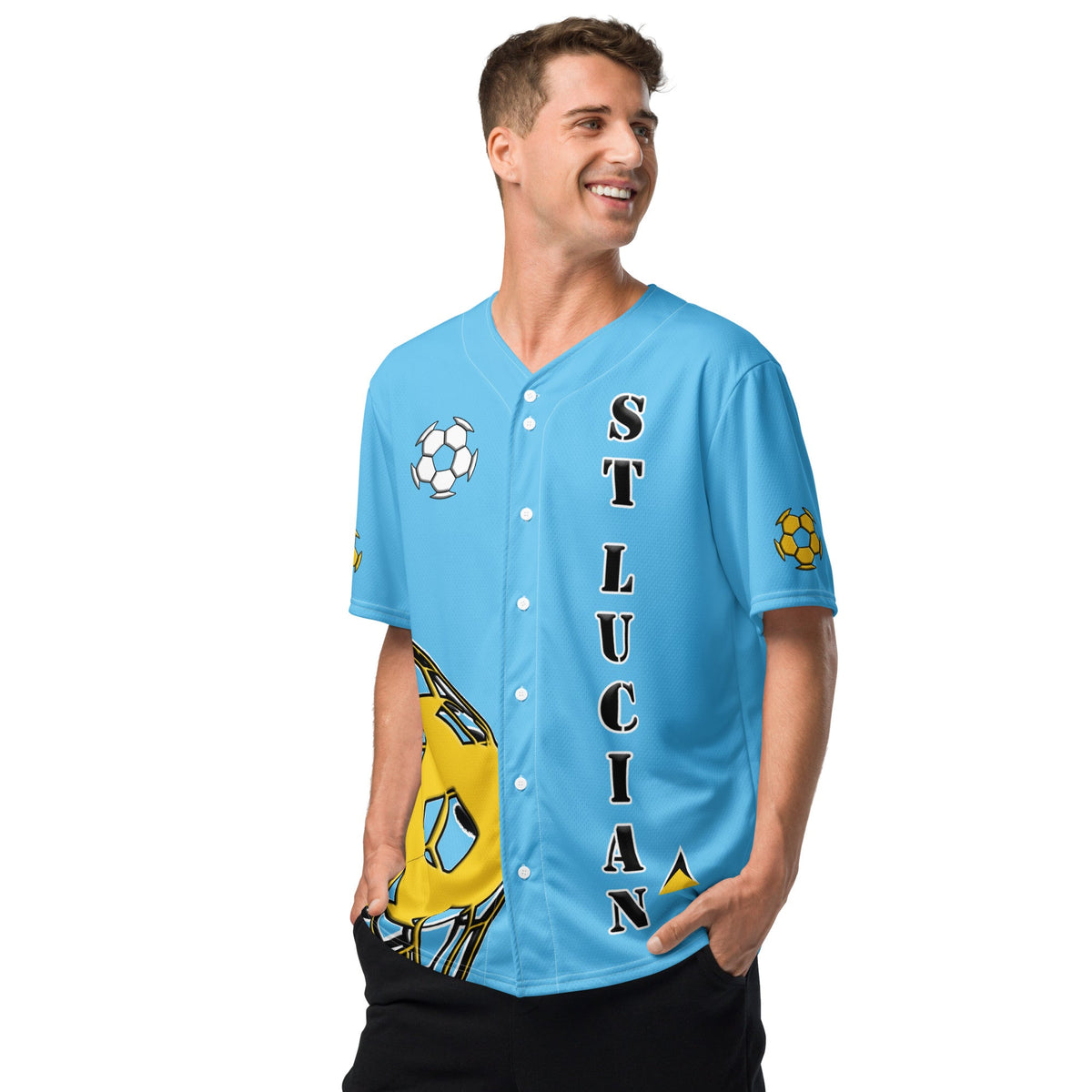 St Lucia Football Themed Button-Down Sport Jersey - Conscious Apparel Store