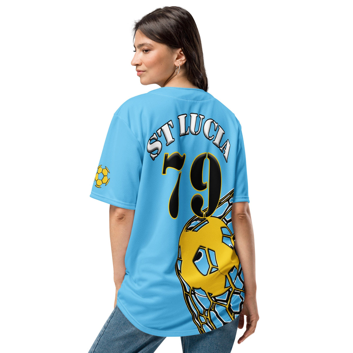 St Lucia Football Themed Button-Down Sport Jersey - Conscious Apparel Store