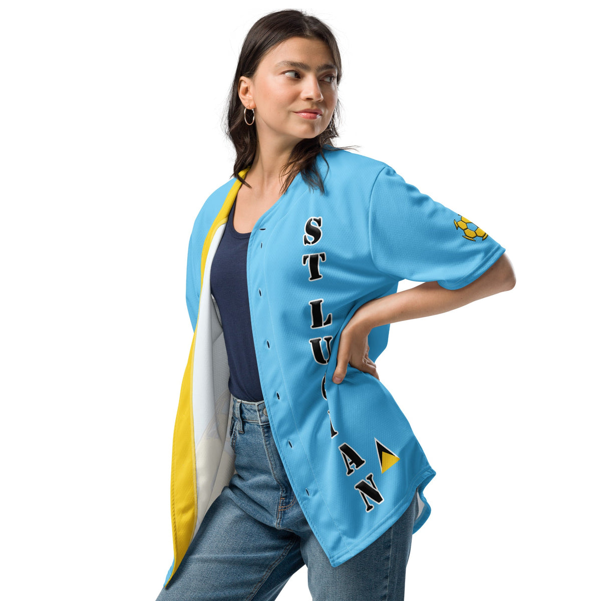 St Lucia Football Themed Button-Down Sport Jersey - Conscious Apparel Store
