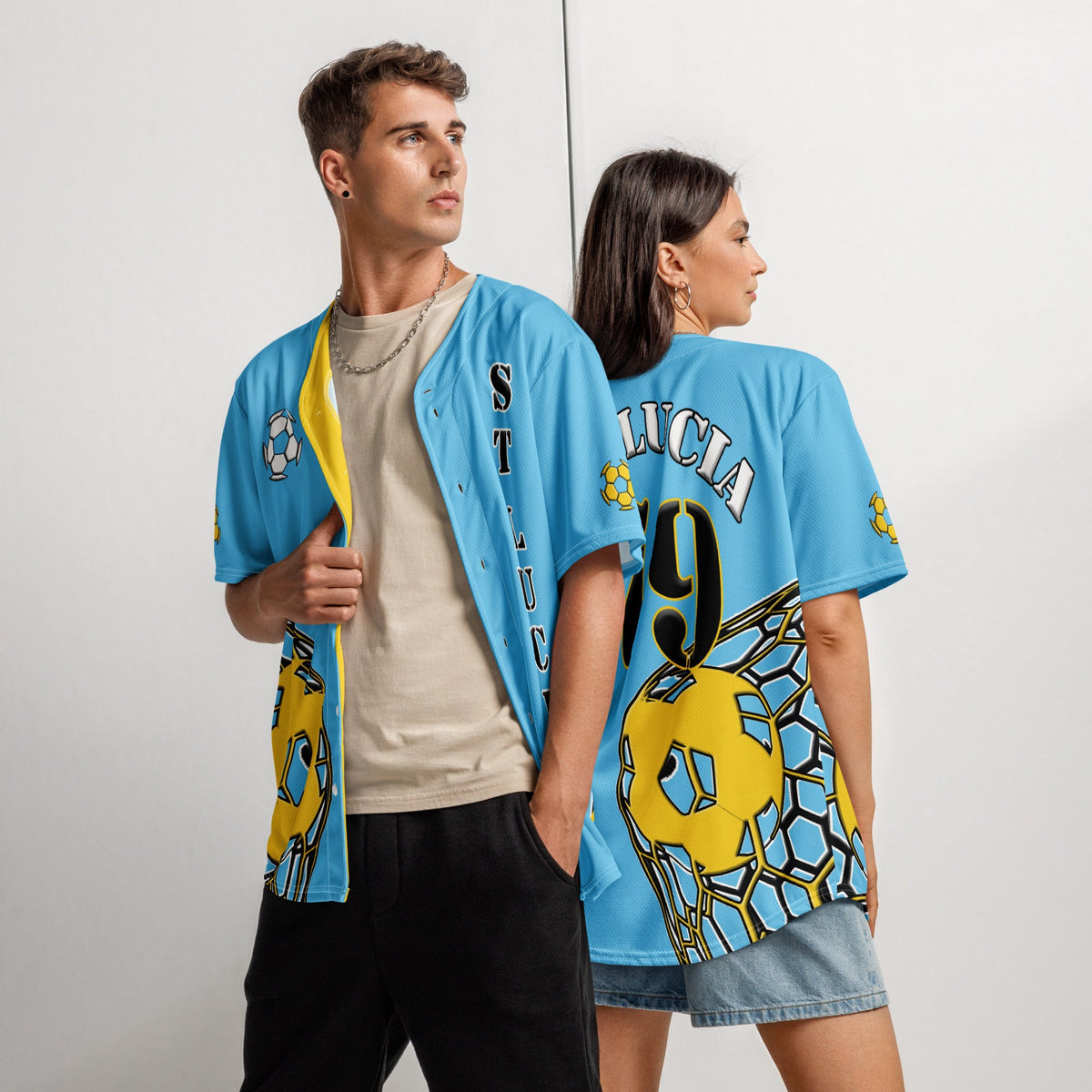 St Lucia Football Themed Button-Down Sport Jersey - Conscious Apparel Store