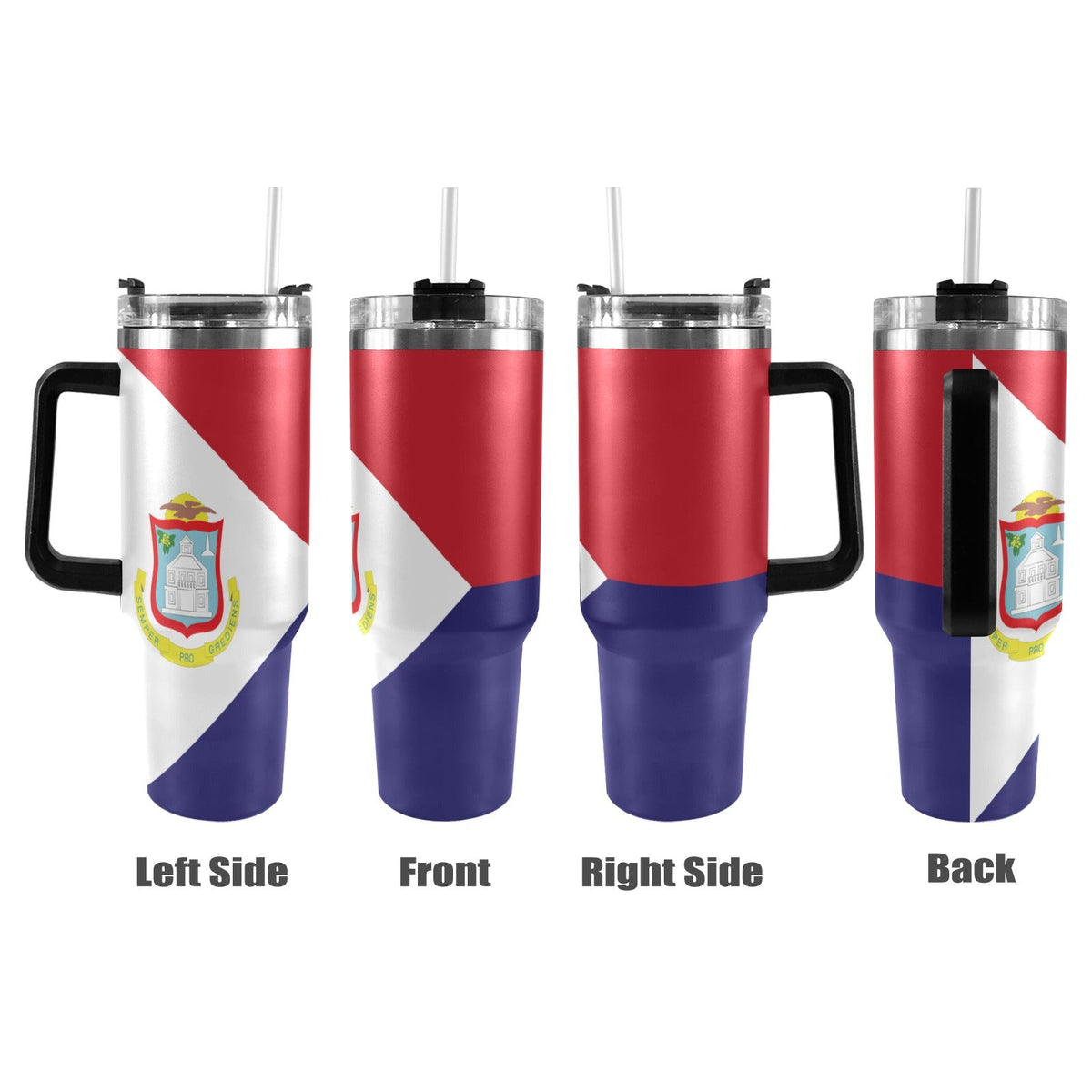 St Maarten Flag 40oz Tumbler with Black Handle - Conscious Apparel Store