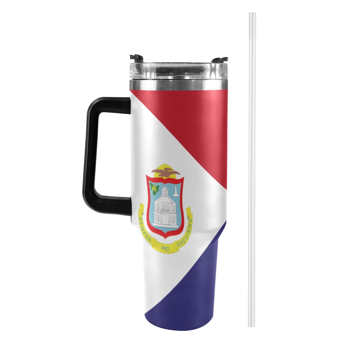 St Maarten Flag 40oz Tumbler with Black Handle - Conscious Apparel Store