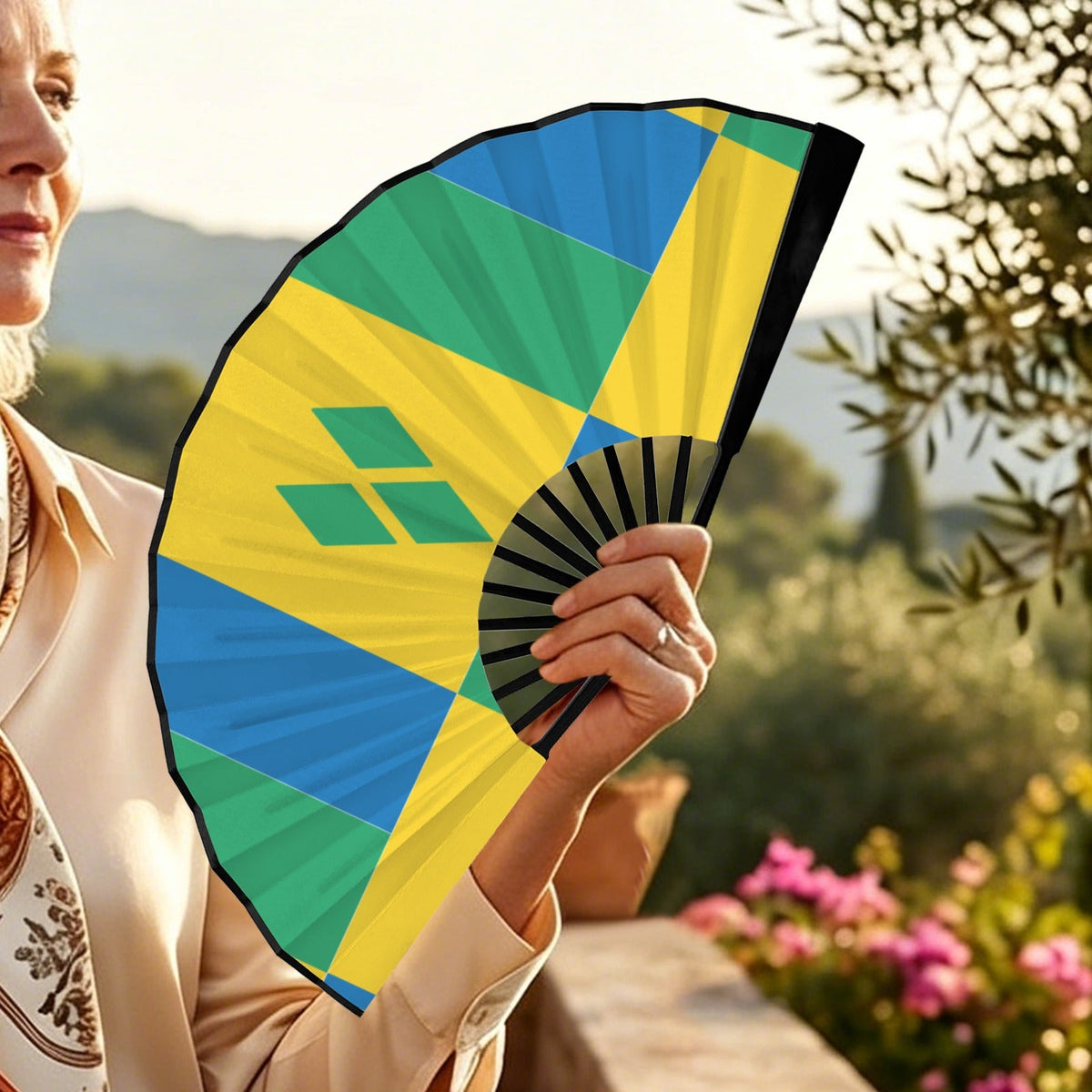 St Vincent Flag Double-Sided Custom Folding Fan - Conscious Apparel Store