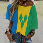 St Vincent Flag Women’s Loose Half-Sleeve Boat Neck T-Shirt - Conscious Apparel Store