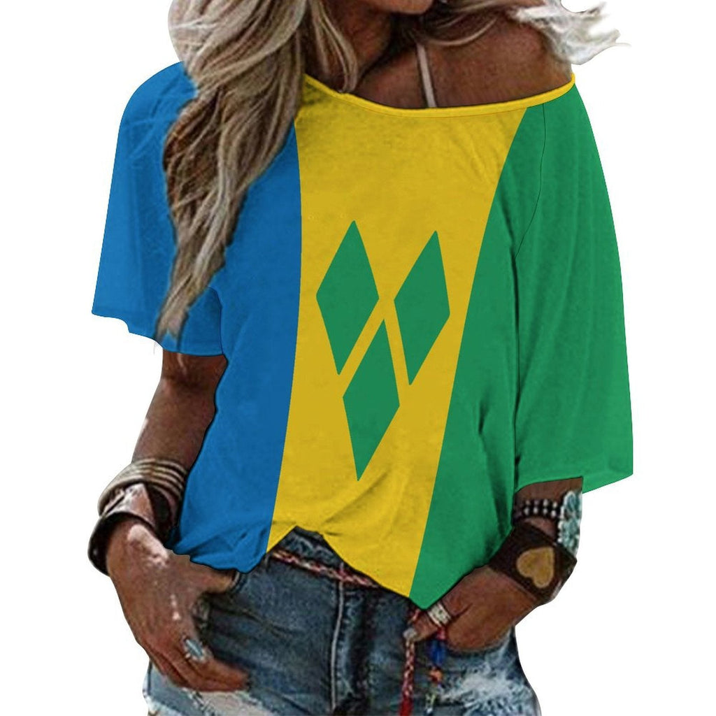 St Vincent Flag Women’s Loose Half-Sleeve Boat Neck T-Shirt - Conscious Apparel Store