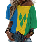 St Vincent Flag Women’s Loose Half-Sleeve Boat Neck T-Shirt - Conscious Apparel Store