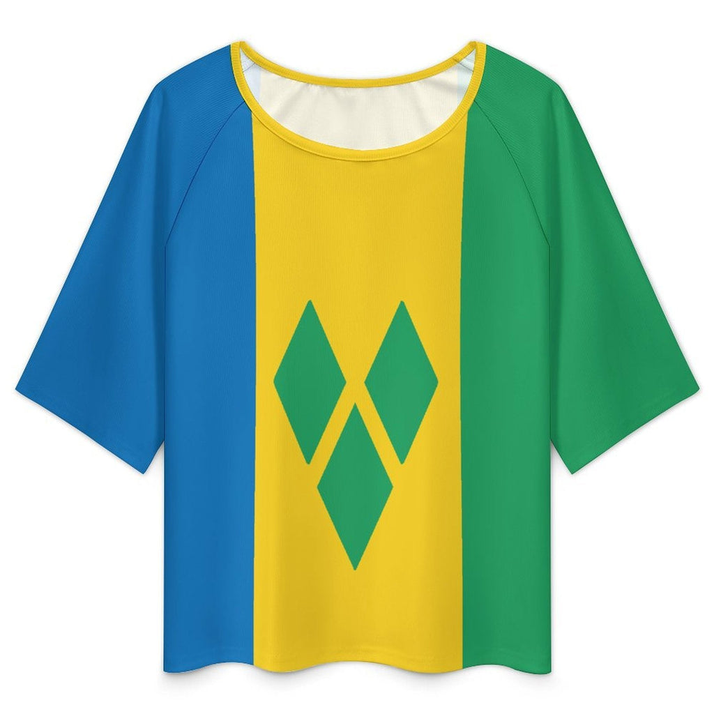St Vincent Flag Women’s Loose Half-Sleeve Boat Neck T-Shirt - Conscious Apparel Store