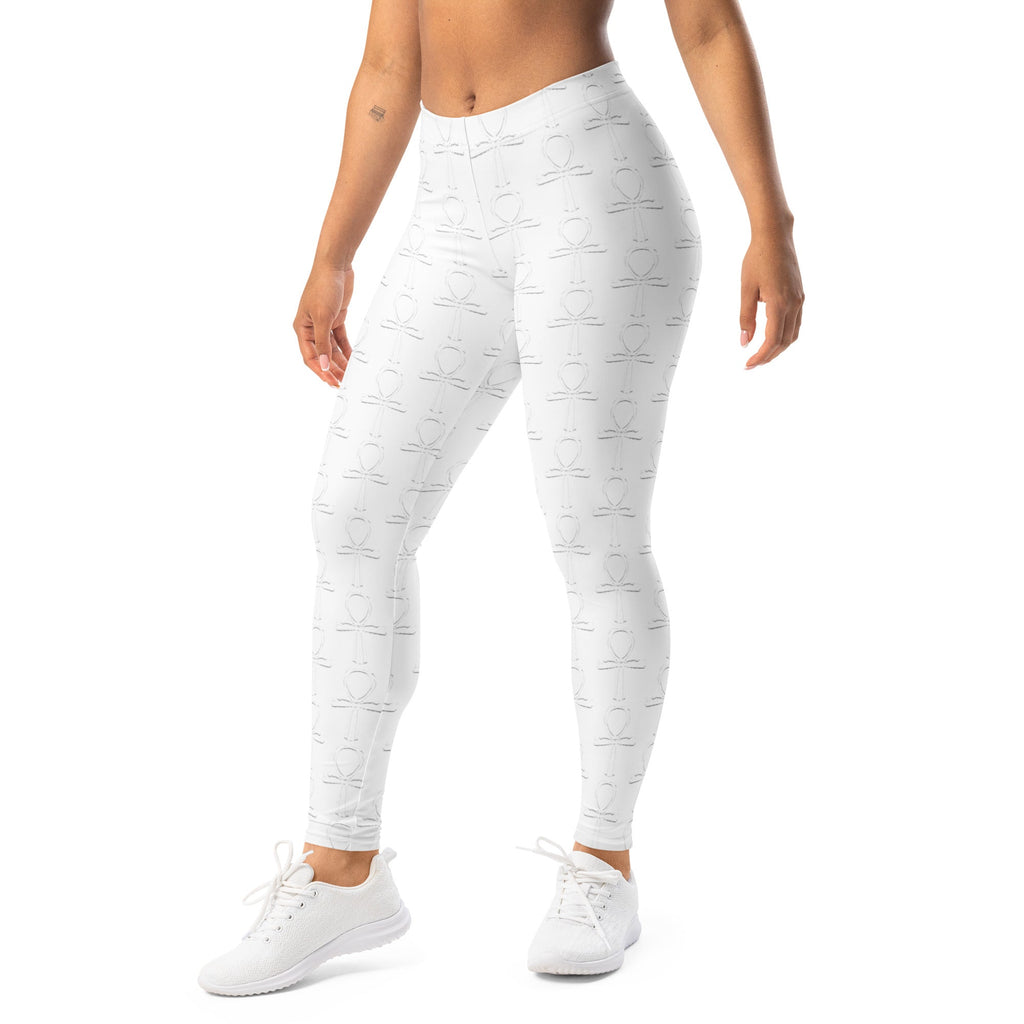 Subliminal Egyptian Ankh Cross (White) Leggings (6 Color Available) - Conscious Apparel Store
