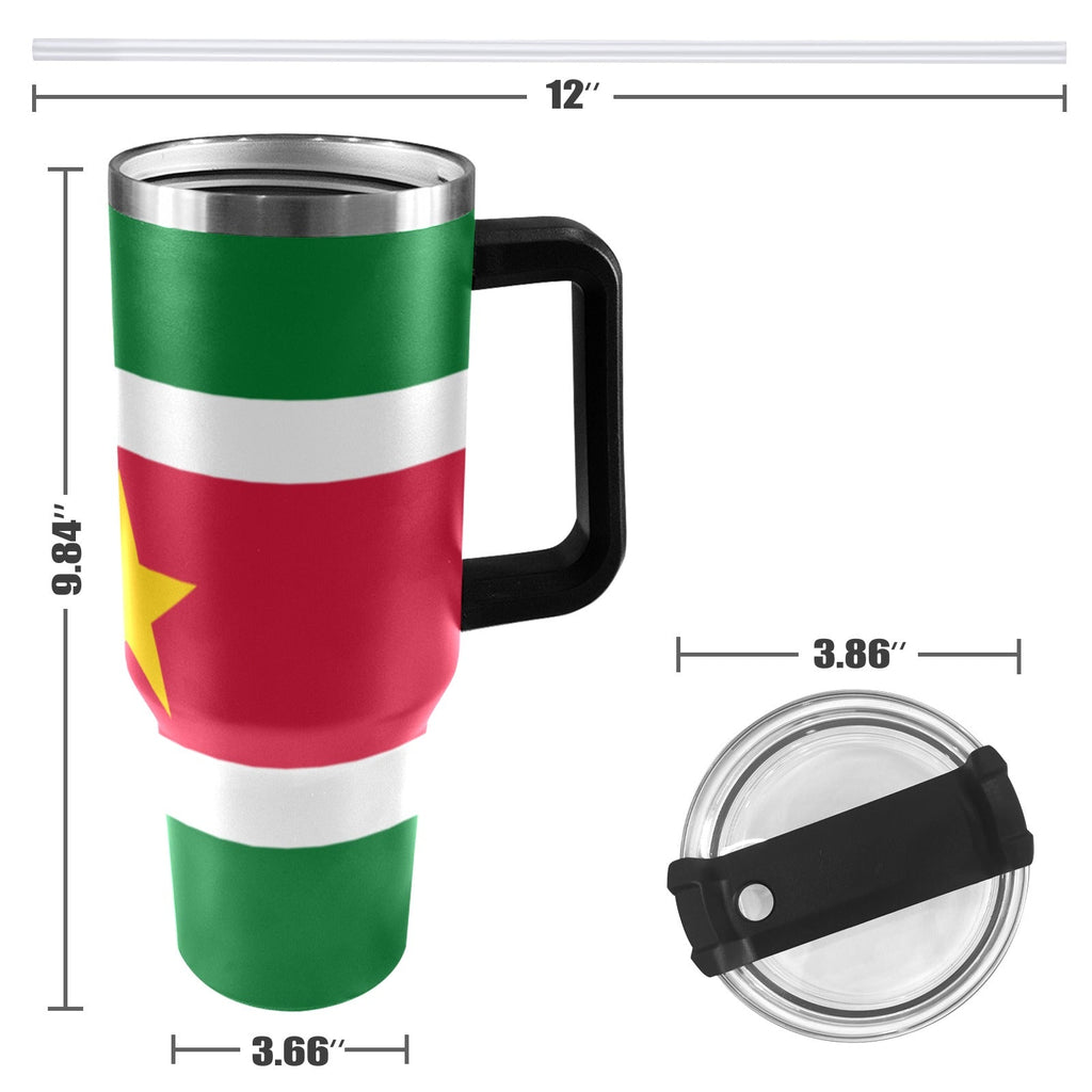 Suriname Flag 40oz Tumbler with Black Handle - Conscious Apparel Store