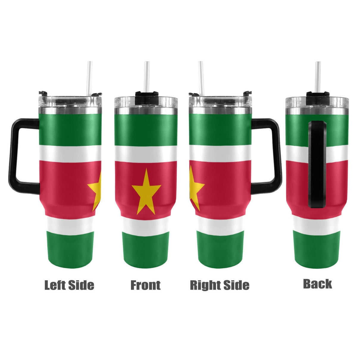 Suriname Flag 40oz Tumbler with Black Handle - Conscious Apparel Store