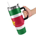 Suriname Flag 40oz Tumbler with Black Handle - Conscious Apparel Store