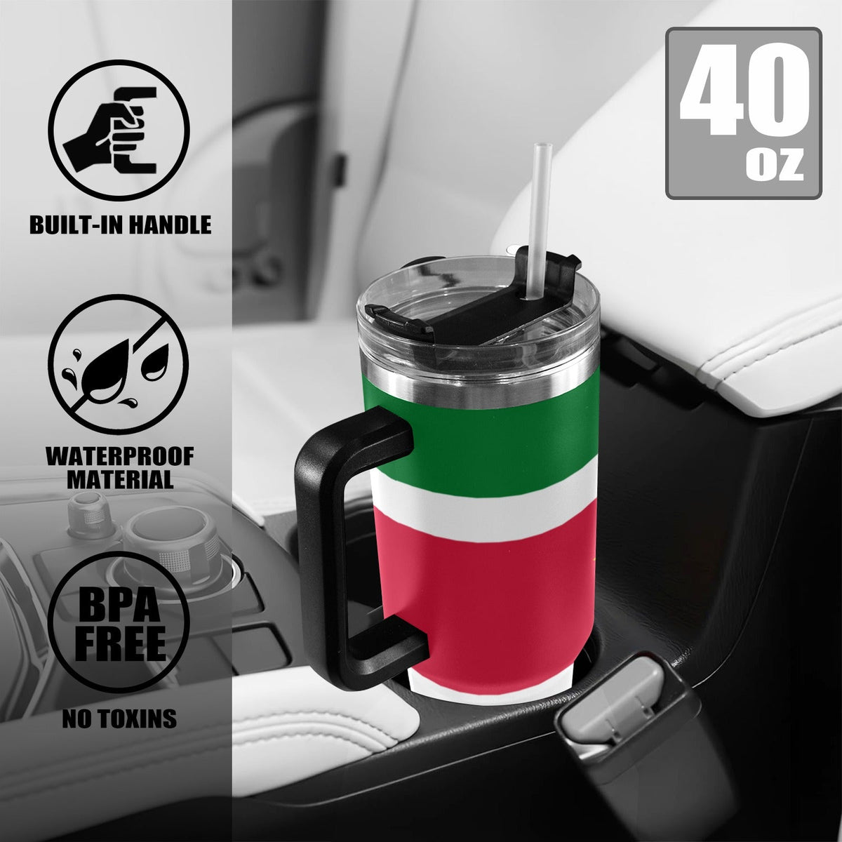 Suriname Flag 40oz Tumbler with Black Handle - Conscious Apparel Store