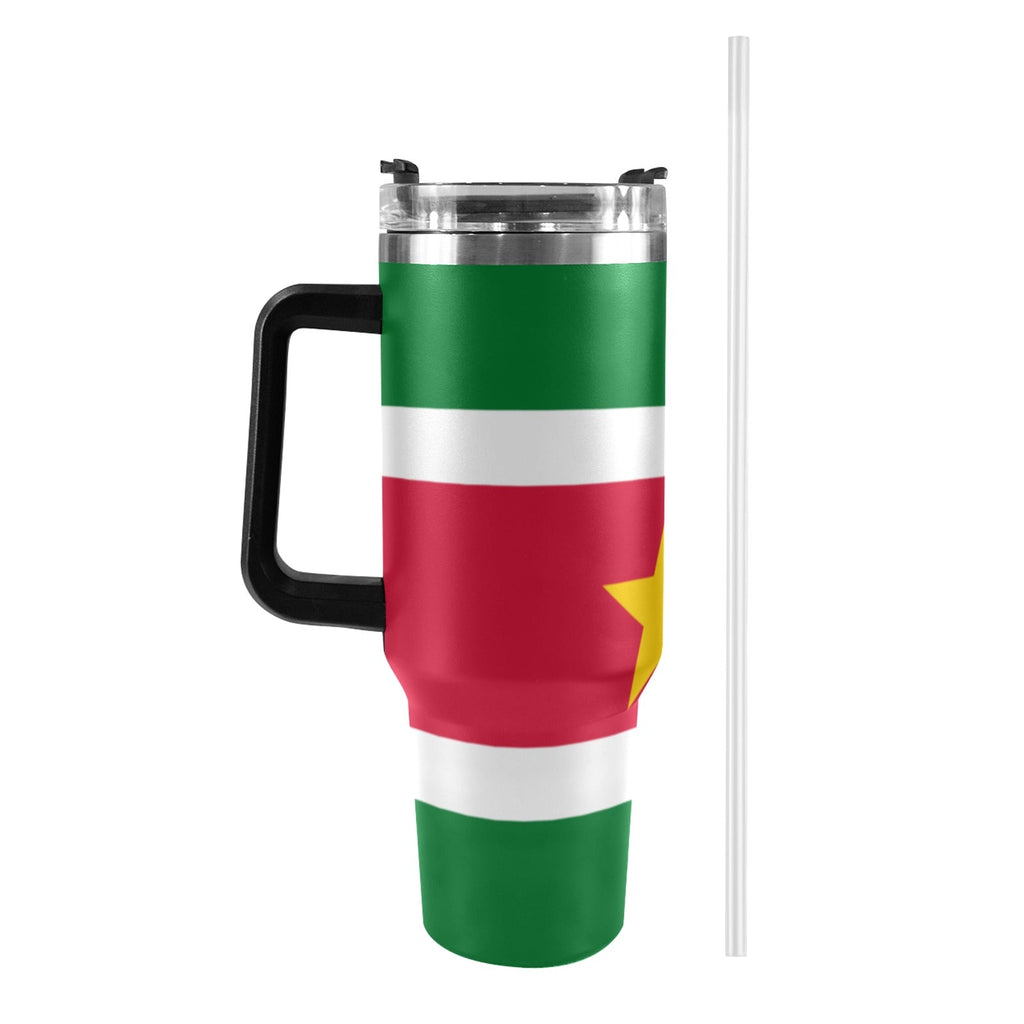 Suriname Flag 40oz Tumbler with Black Handle - Conscious Apparel Store