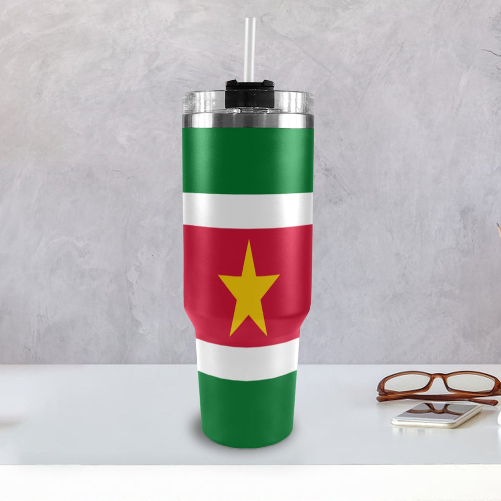 Suriname Flag 40oz Tumbler with Black Handle - Conscious Apparel Store