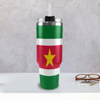 Suriname Flag 40oz Tumbler with Black Handle - Conscious Apparel Store