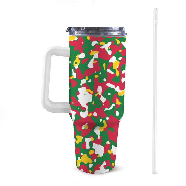 Suriname Flag Camo 40oz Tumbler with White Handle - Conscious Apparel Store