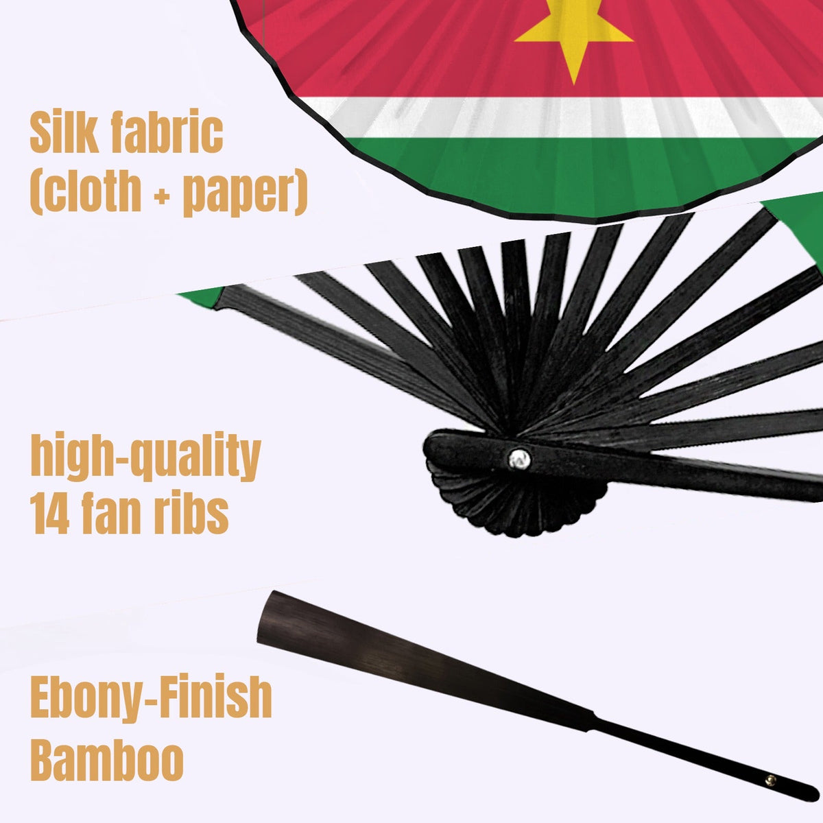Suriname Flag Double-Sided Custom Folding Fan - Conscious Apparel Store
