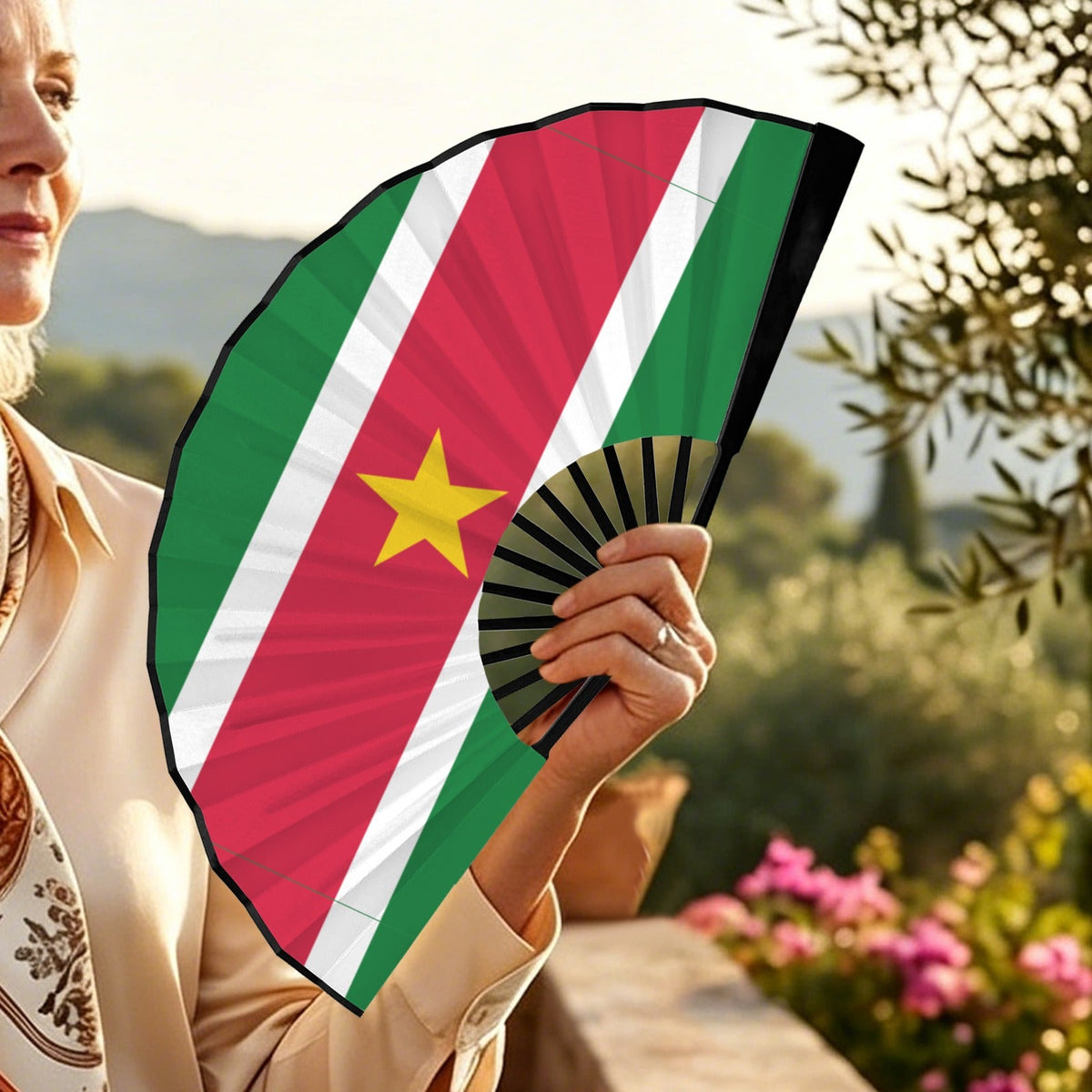Suriname Flag Double-Sided Custom Folding Fan - Conscious Apparel Store