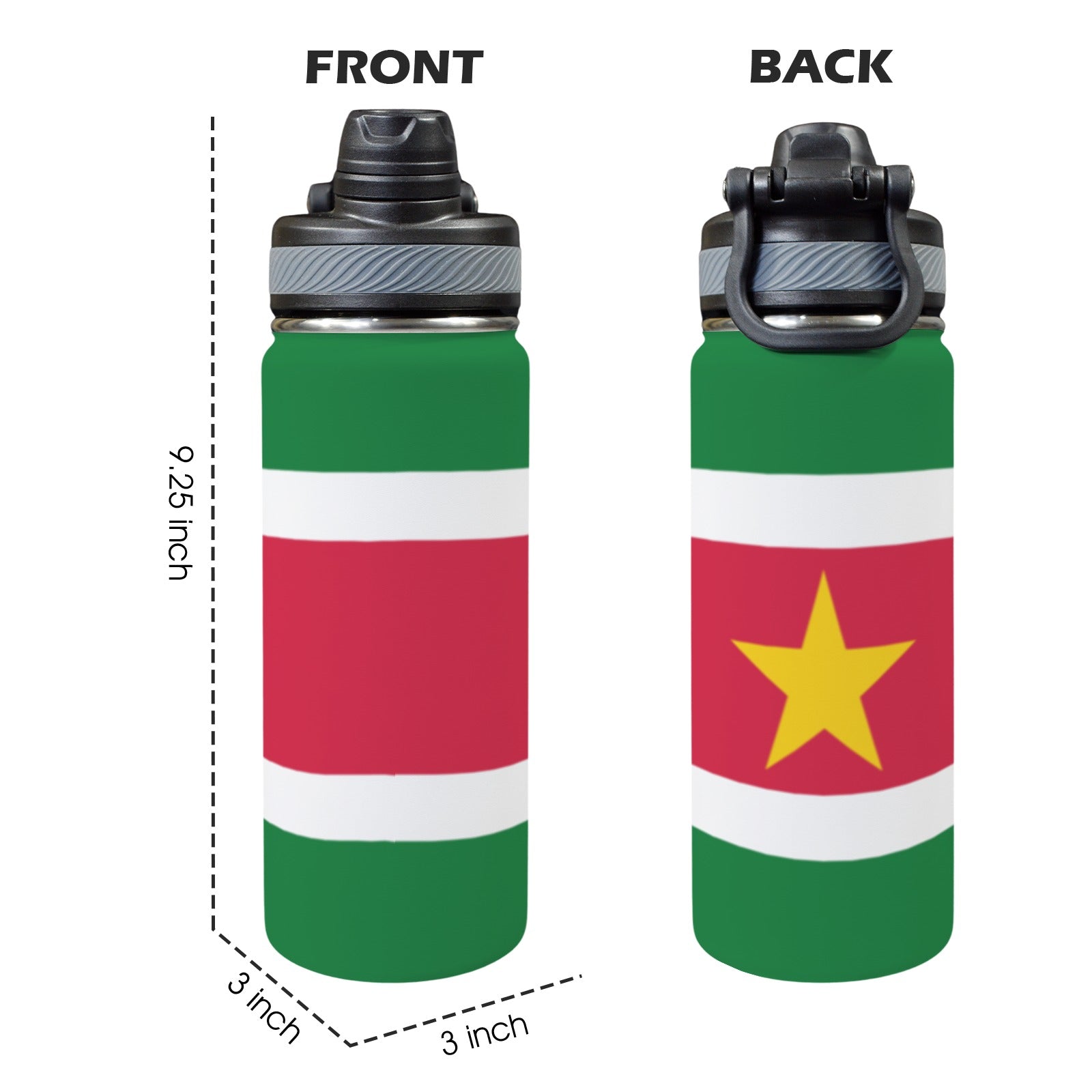 Suriname Flag Insulated Water Bottle with Dual - Use Lid (18oz) - Conscious Apparel Store