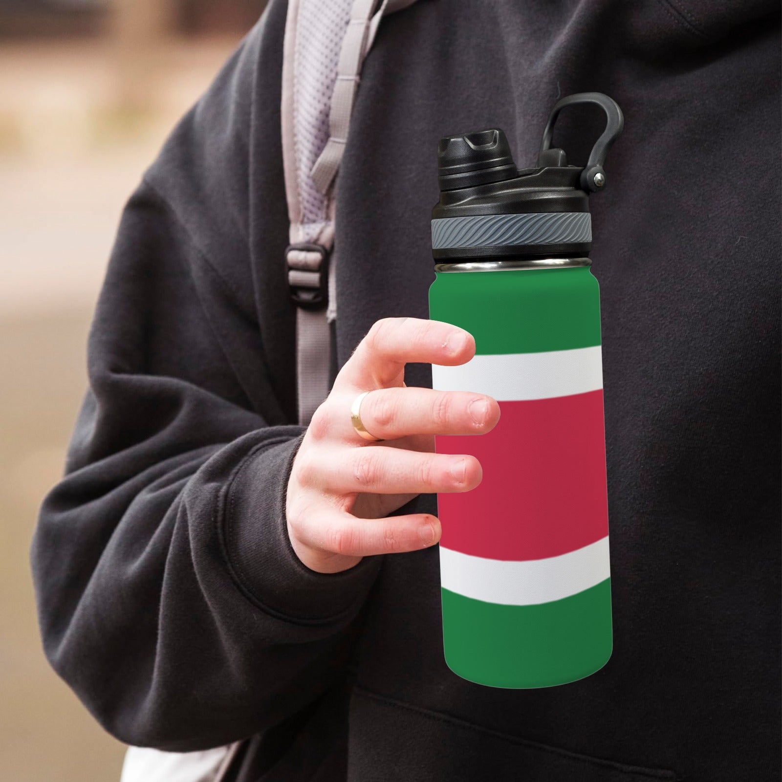 Suriname Flag Insulated Water Bottle with Dual - Use Lid (18oz) - Conscious Apparel Store
