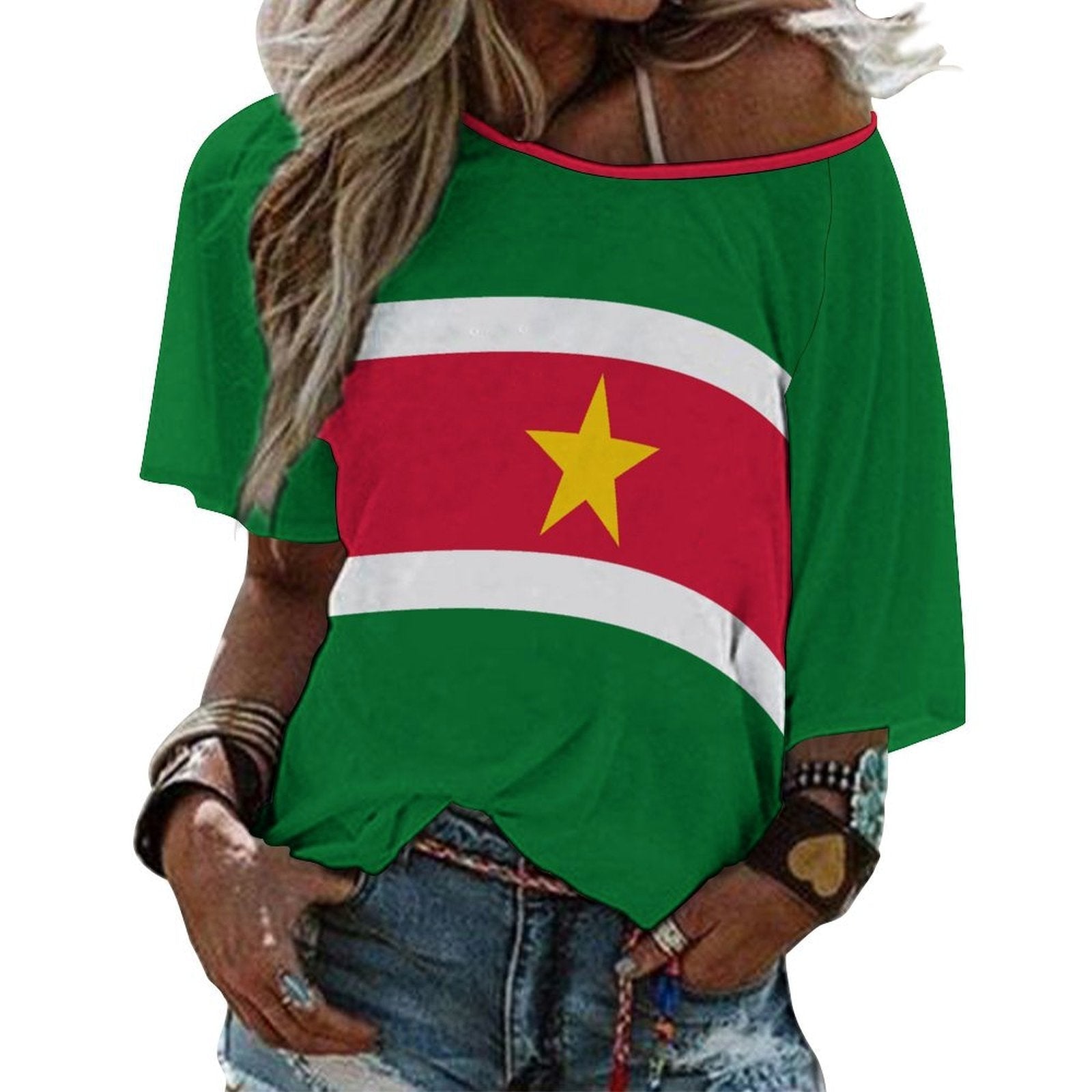 Suriname Flag Women’s Loose Half-Sleeve Boat Neck T-Shirt - Conscious Apparel Store