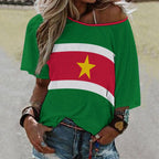 Suriname Flag Women’s Loose Half-Sleeve Boat Neck T-Shirt - Conscious Apparel Store