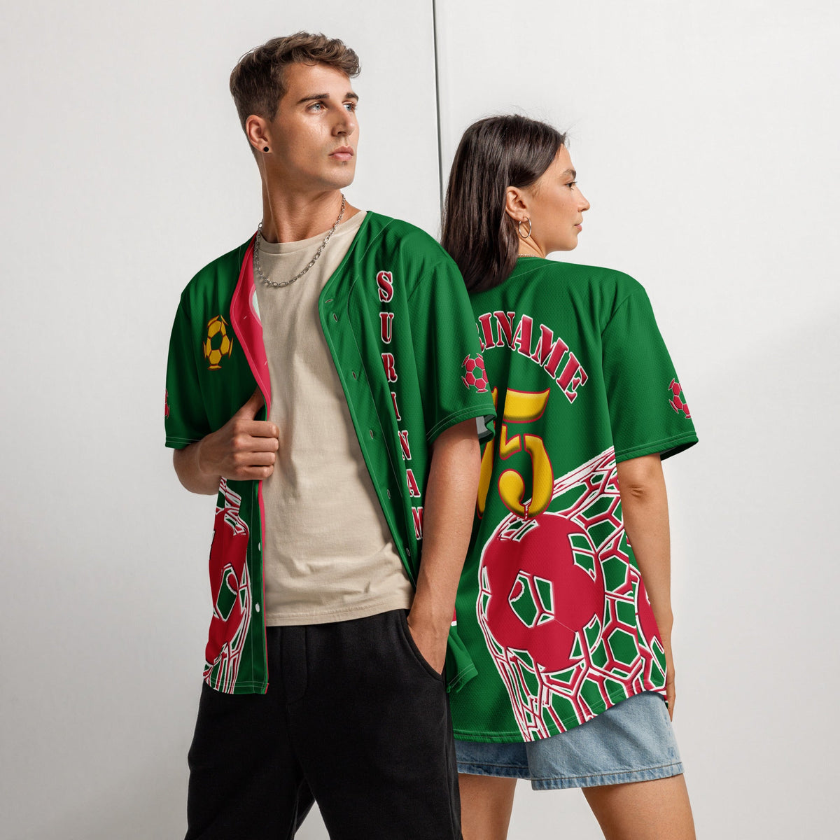Suriname Football Themed Button-Down Sport Jersey - Conscious Apparel Store