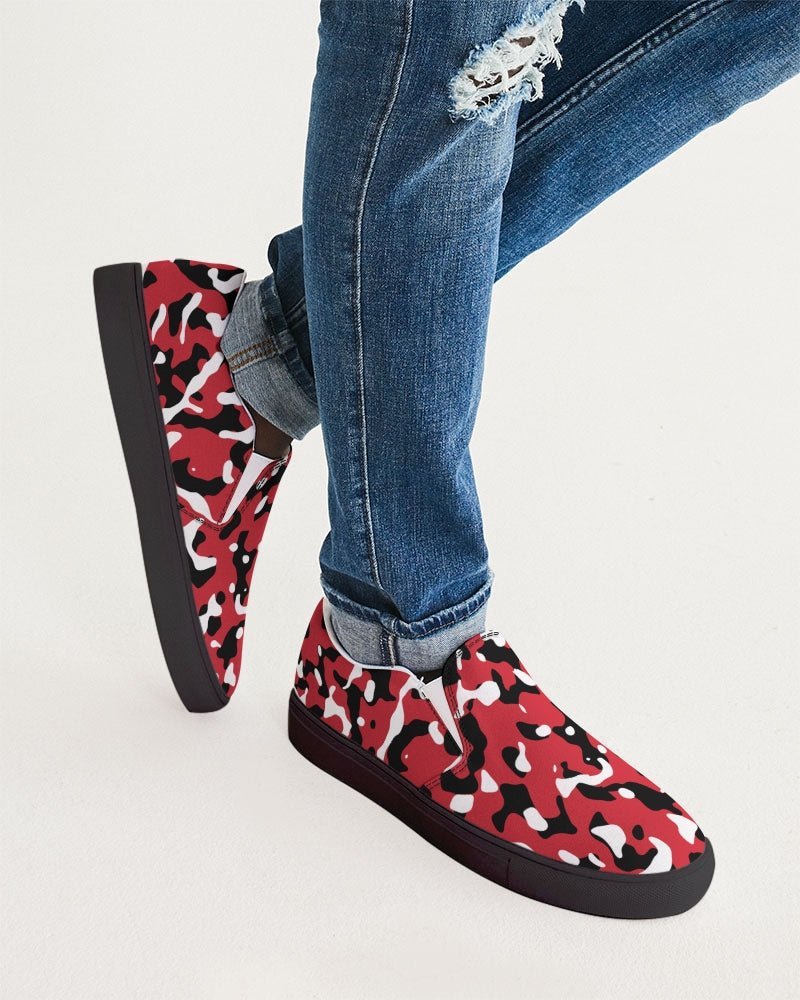 Trinidad & Tobago Flag Camo Men's Slip-On Canvas Shoe - Black - Conscious Apparel Store