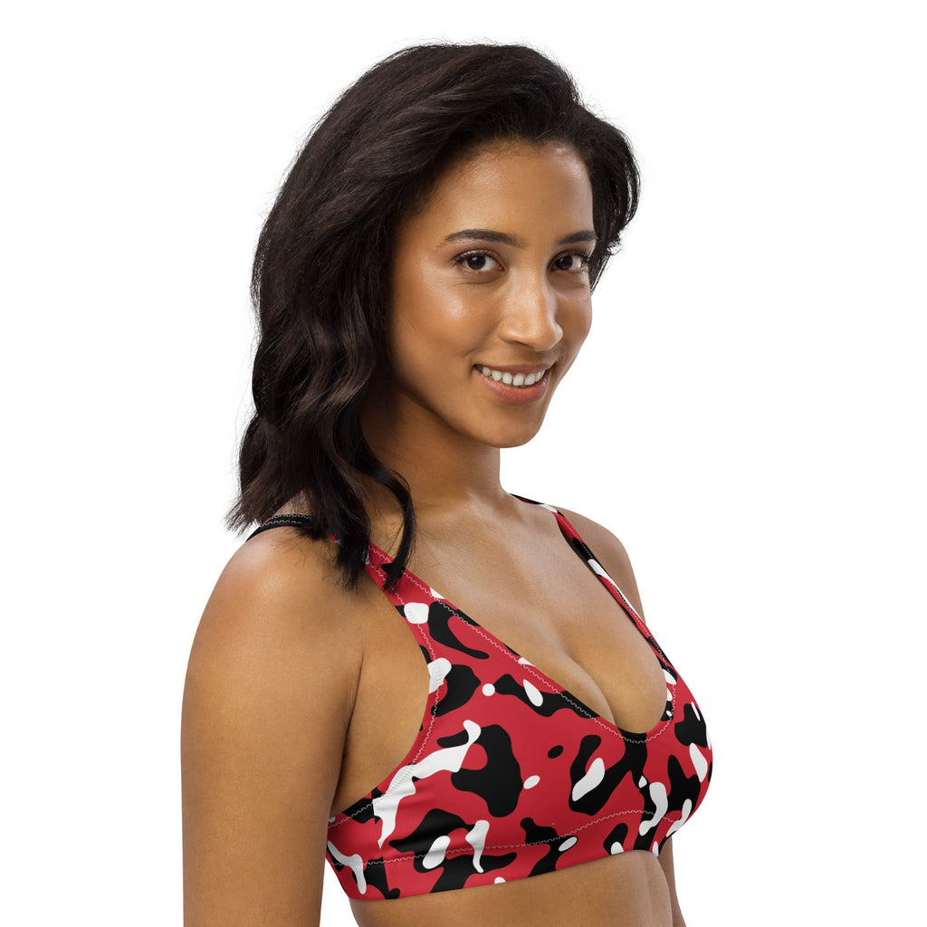 Trinidad & Tobago Flag Camo Recycled padded bikini top - Conscious Apparel Store