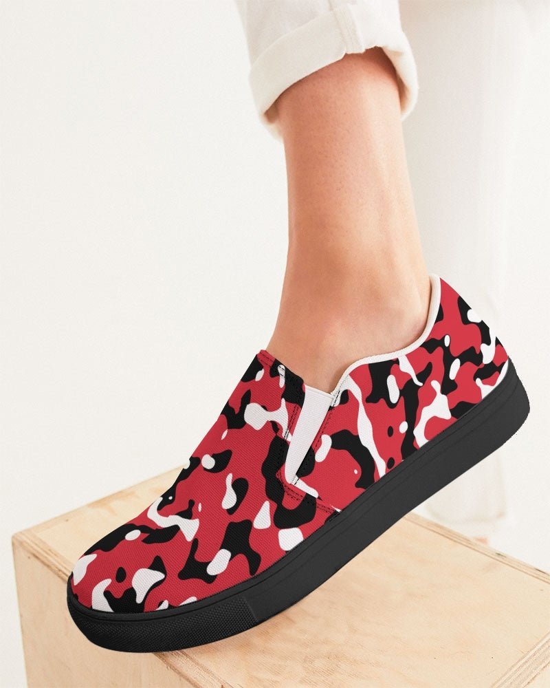 Trinidad & Tobago Flag Camo Women's Slip-On Canvas Shoe - Black - Conscious Apparel Store