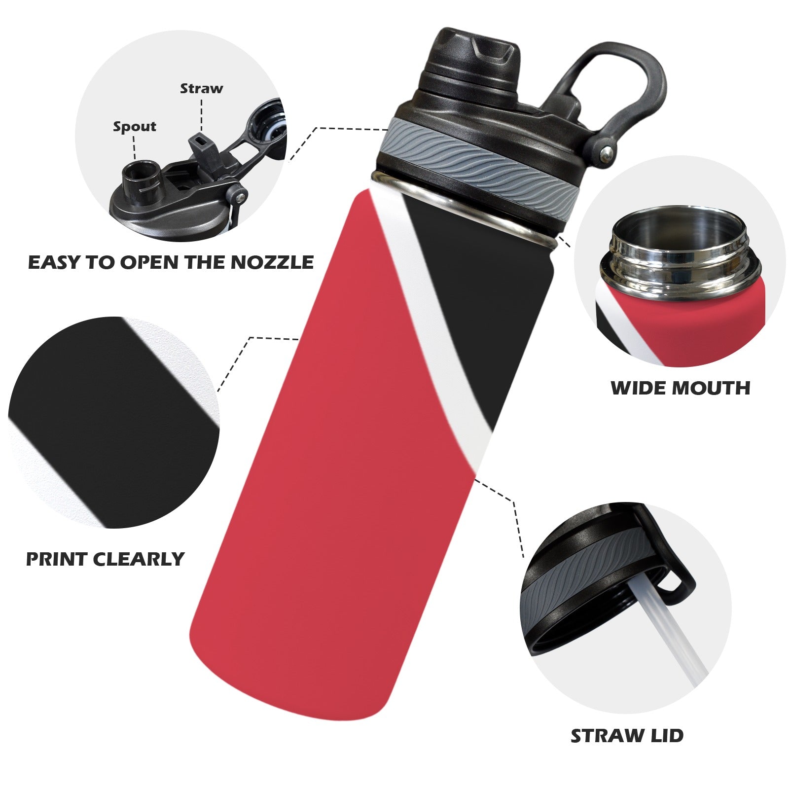 Trinidad & Tobago Flag Insulated Water Bottle with Dual - Use Lid (18oz) - Conscious Apparel Store