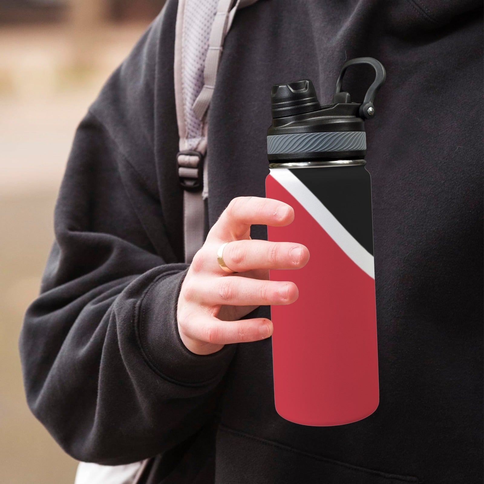 Trinidad & Tobago Flag Insulated Water Bottle with Dual - Use Lid (18oz) - Conscious Apparel Store
