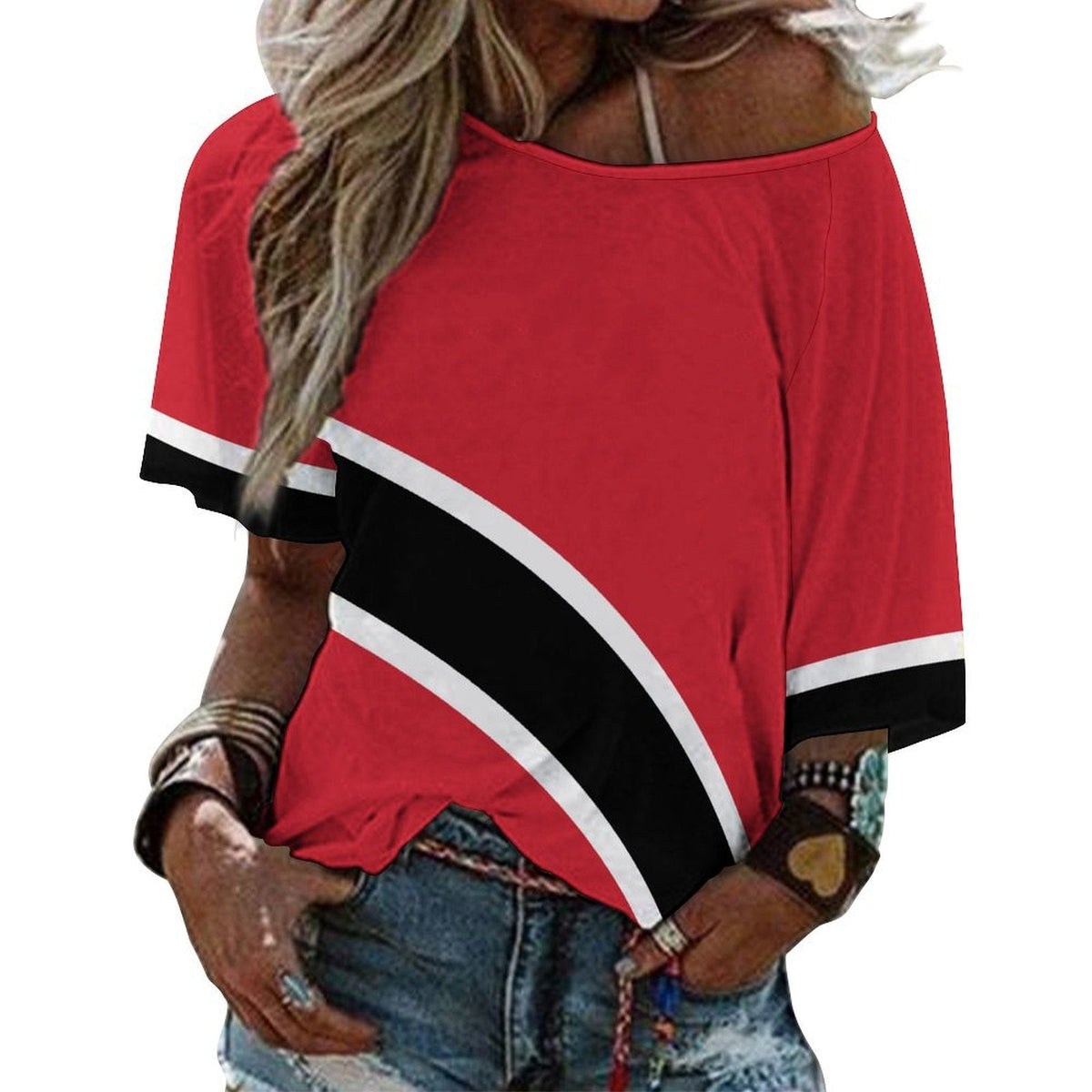 Trinidad & Tobago Flag Women’s Loose Half-Sleeve Boat Neck T-Shirt - Conscious Apparel Store