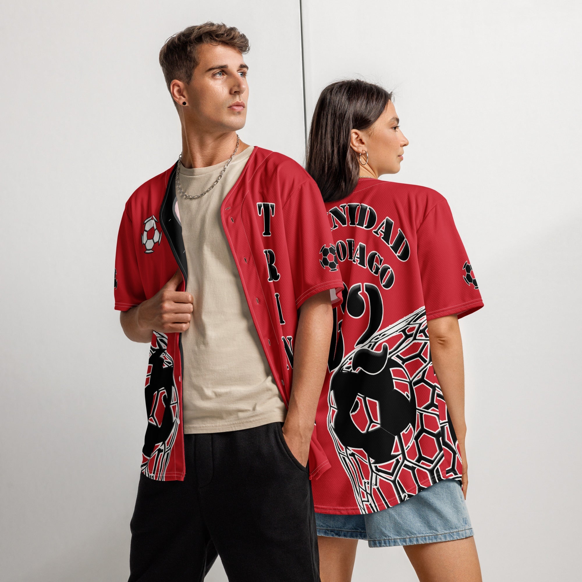 Trinidad & Tobago Football Themed Button-Down Sport Jersey - Conscious Apparel Store