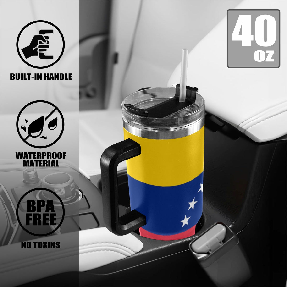 Venezuela Flag 40oz Tumbler with Black Handle - Conscious Apparel Store