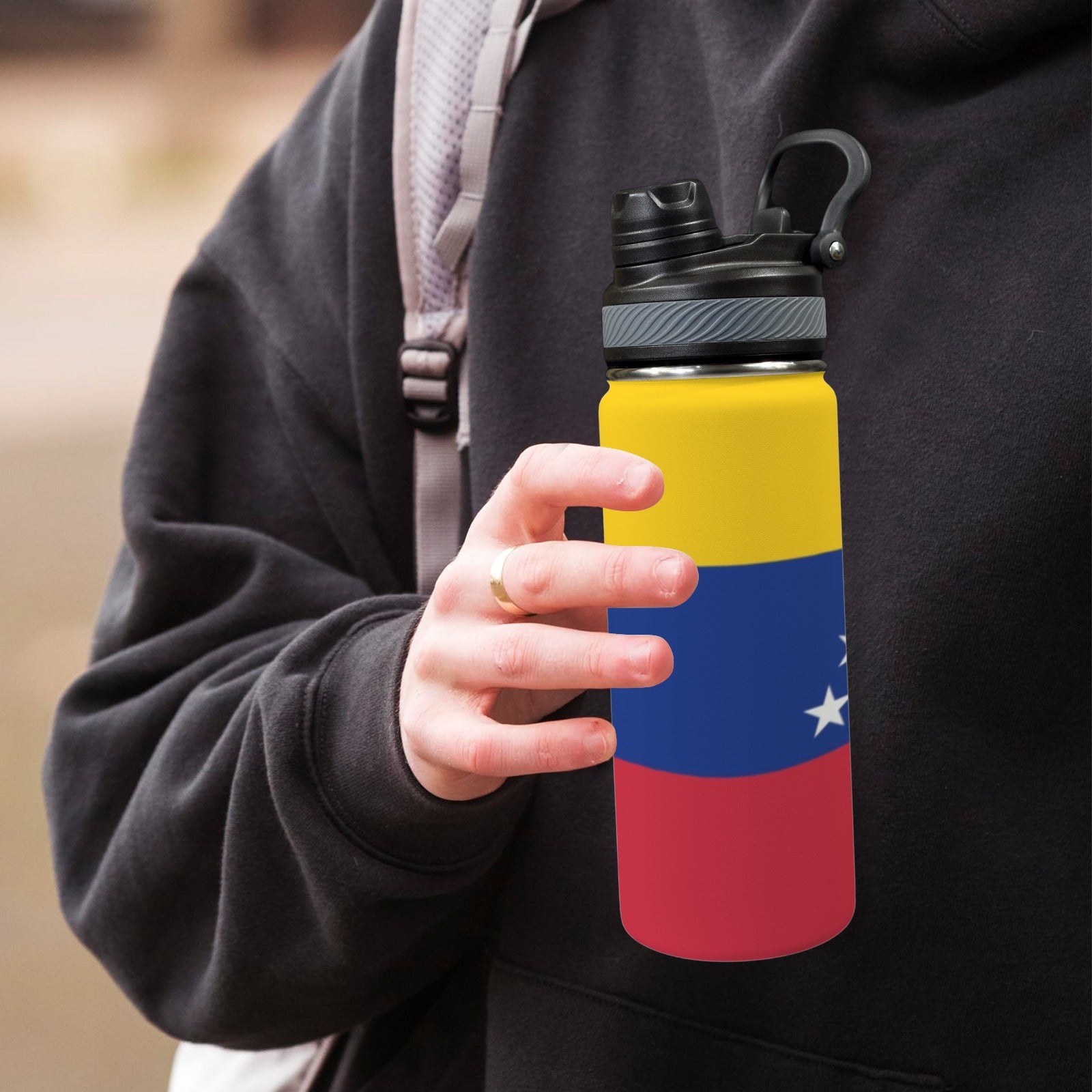 Venezuela Flag Insulated Water Bottle with Dual - Use Lid (18oz) - Conscious Apparel Store