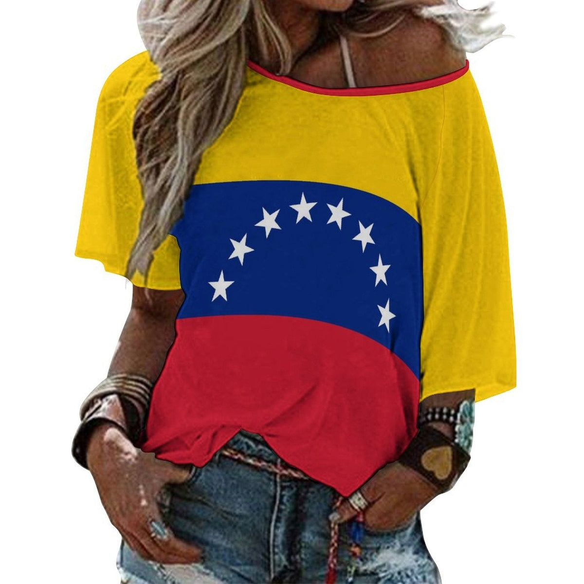 Venezuela Flag Women’s Loose Half-Sleeve Boat Neck T-Shirt - Conscious Apparel Store