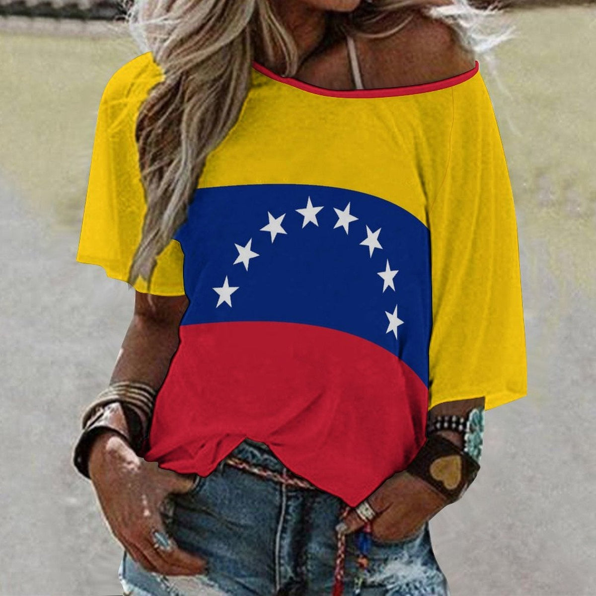 Venezuela Flag Women’s Loose Half-Sleeve Boat Neck T-Shirt - Conscious Apparel Store