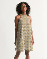 White Hieroglyphics Women's All-Over Print Halter Dress - Conscious Apparel Store