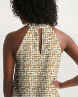 White Hieroglyphics Women's All-Over Print Halter Dress - Conscious Apparel Store