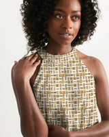 White Hieroglyphics Women's All-Over Print Halter Dress - Conscious Apparel Store