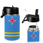 Aruba Flag Kids Water Bottle with Straw Lid (12 oz) - Conscious Apparel Store
