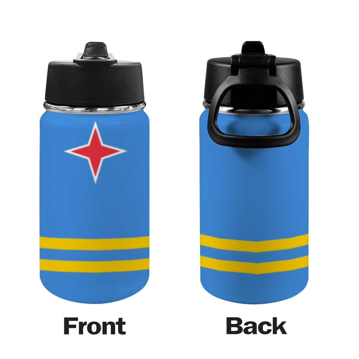 Aruba Flag Kids Water Bottle with Straw Lid (12 oz) - Conscious Apparel Store